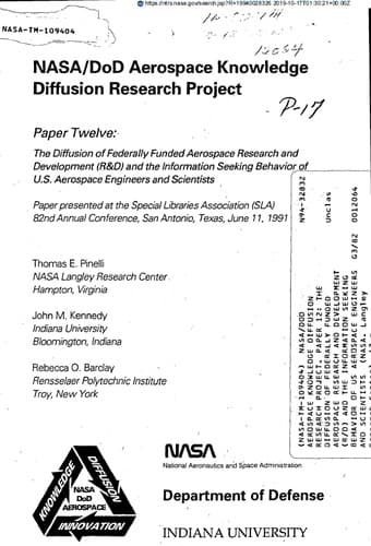 Bìa sách NASA/DoD aerospace knowledge diffusion research project