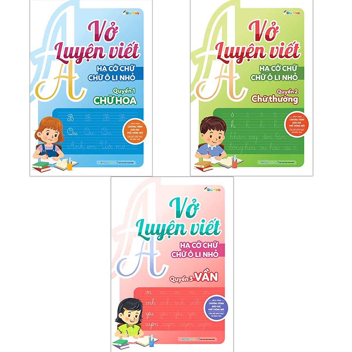 Bìa sách Combo Vở luyện viết hạ cỡ chữ - chữ ô li nhỏ - vần, chữ hoa, chữ thường (3 cuốn)