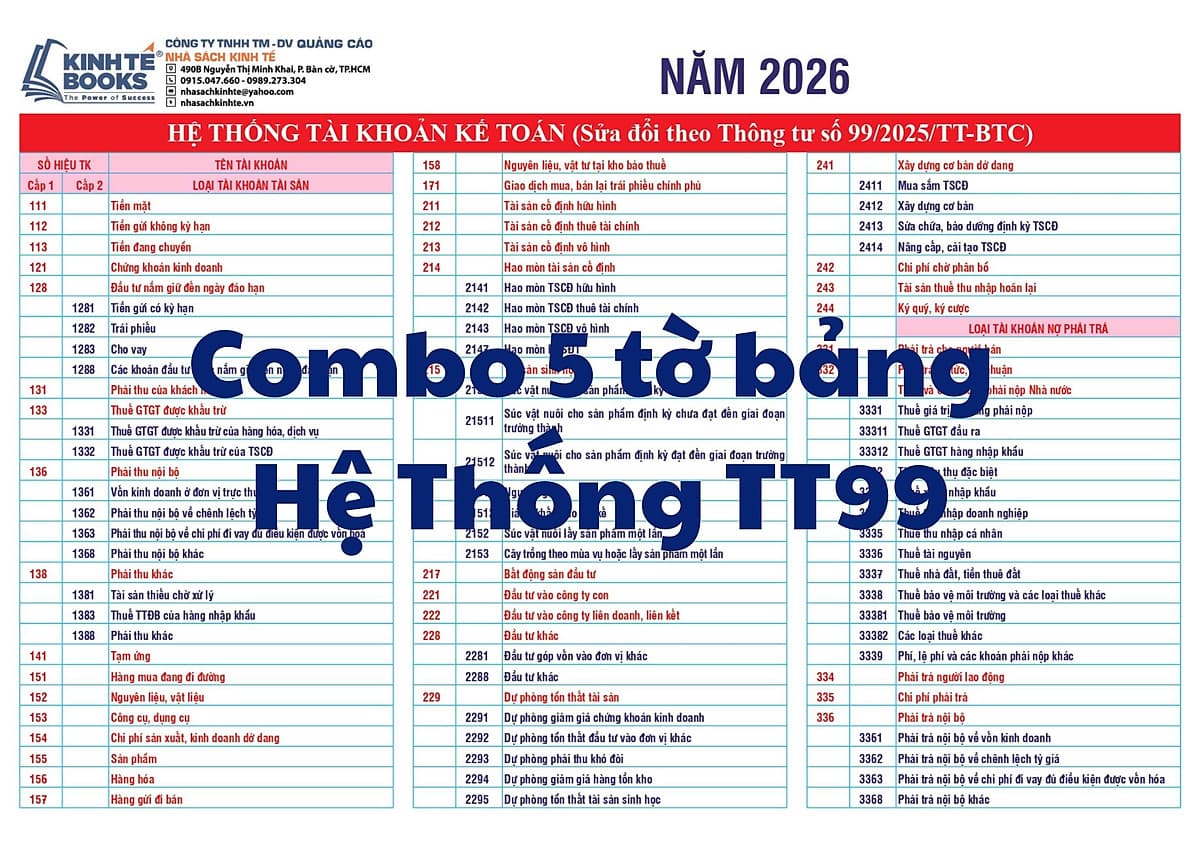 Bìa sách Combo 5 tờ - Hệ Thống Tài Khoản Kế Toán ( Sửa đổi theo Thông tư số 99/2025/TT-BTC)