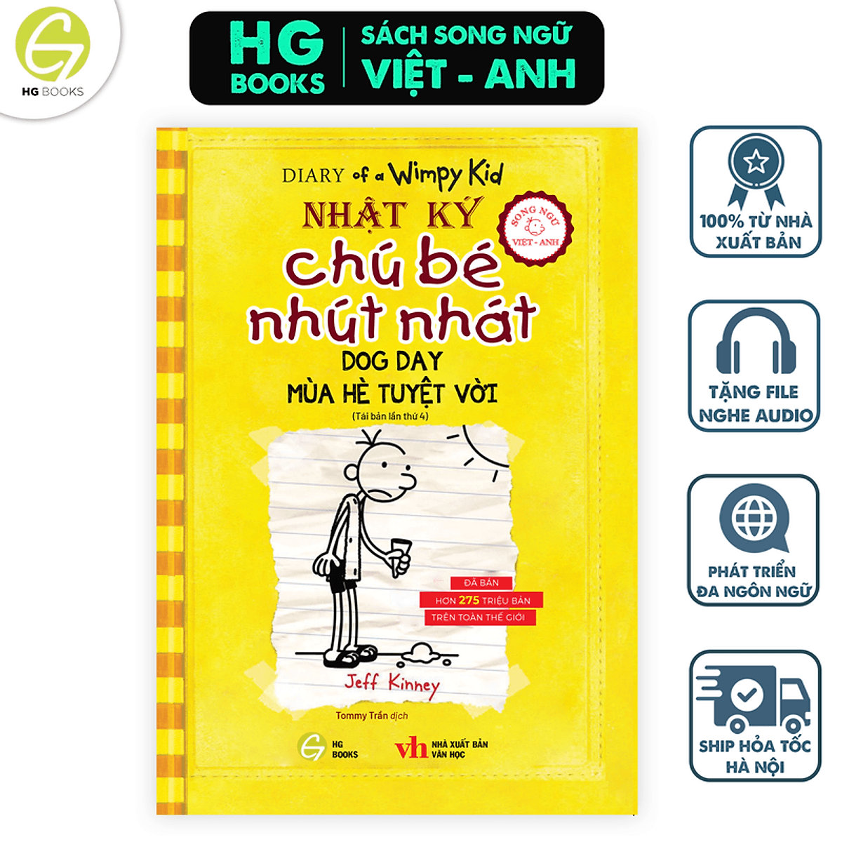 Bìa sách Nhật Ký Chú Bé Nhút Nhát song ngữ Việt-Anh Tập 4 Mùa Hè Tuyệt Vời