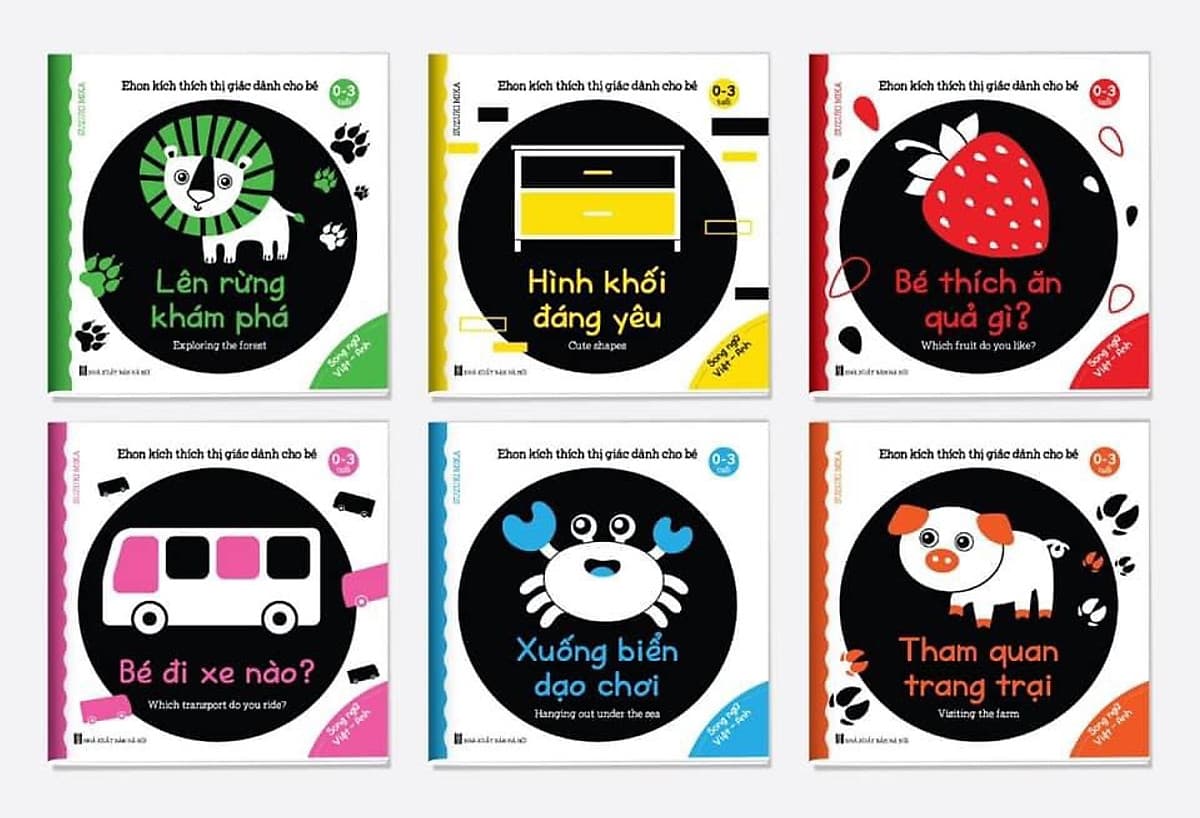 Bìa sách Combo 6 cuốn sách Ehon Song Ngữ Kích Thích Thị Giác Cho Bé 0-3 tuổi Black and White books