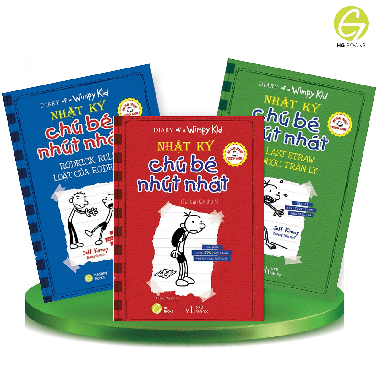 Bìa sách Combo tập 1-3 Nhật Ký Chú Bé Nhút Nhát bản Song Ngữ - Diary Of A Wimpy Kid - Truyện song ngữ dành cho thiếu nhi có note từ vựng, tặng kèm file nghe