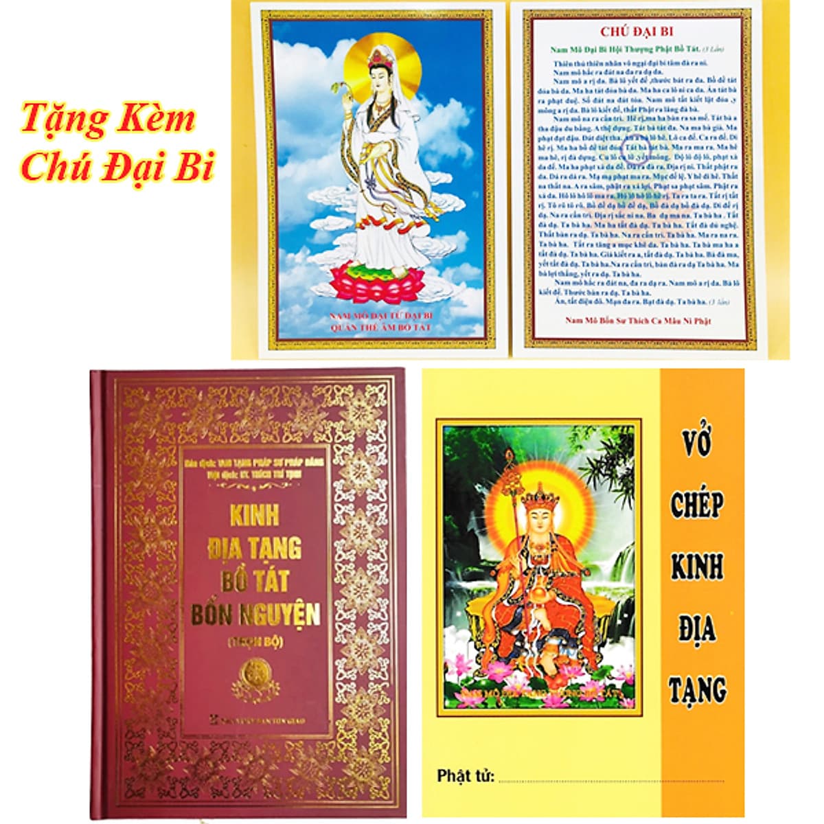 Bìa sách Combo Kinh Địa Tạng Bồ Tát Bổn Nguyện Trọn Bộ - Bìa Cứng + Vở Chép Kinh Địa Tạng ( Tặng Kèm Tờ Chú Đại Bị )