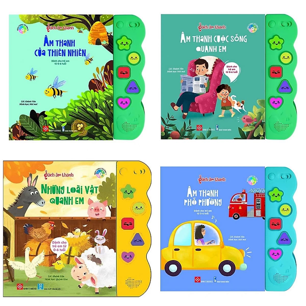 Bìa sách Combo 4Q Sách Lật Mở Tương Tác - SÁCH ÂM THANH + Poster An Toàn Cho Bé (Sách kích thích não bộ của trẻ)