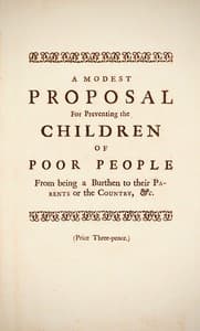 Bìa sách A Modest Proposal: For preventing the children of poor people in Ireland, from being a burden on their parents or country, and for making them beneficial to the publick