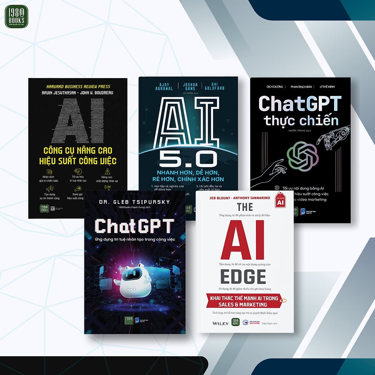 Bìa sách Combo 5 cuốn: Chat GPT + Chat GPT Thực Chiến + AI 5.0 + The AI Edge + AI Công Cụ Nâng Cao Hiệu Suất Công Việc