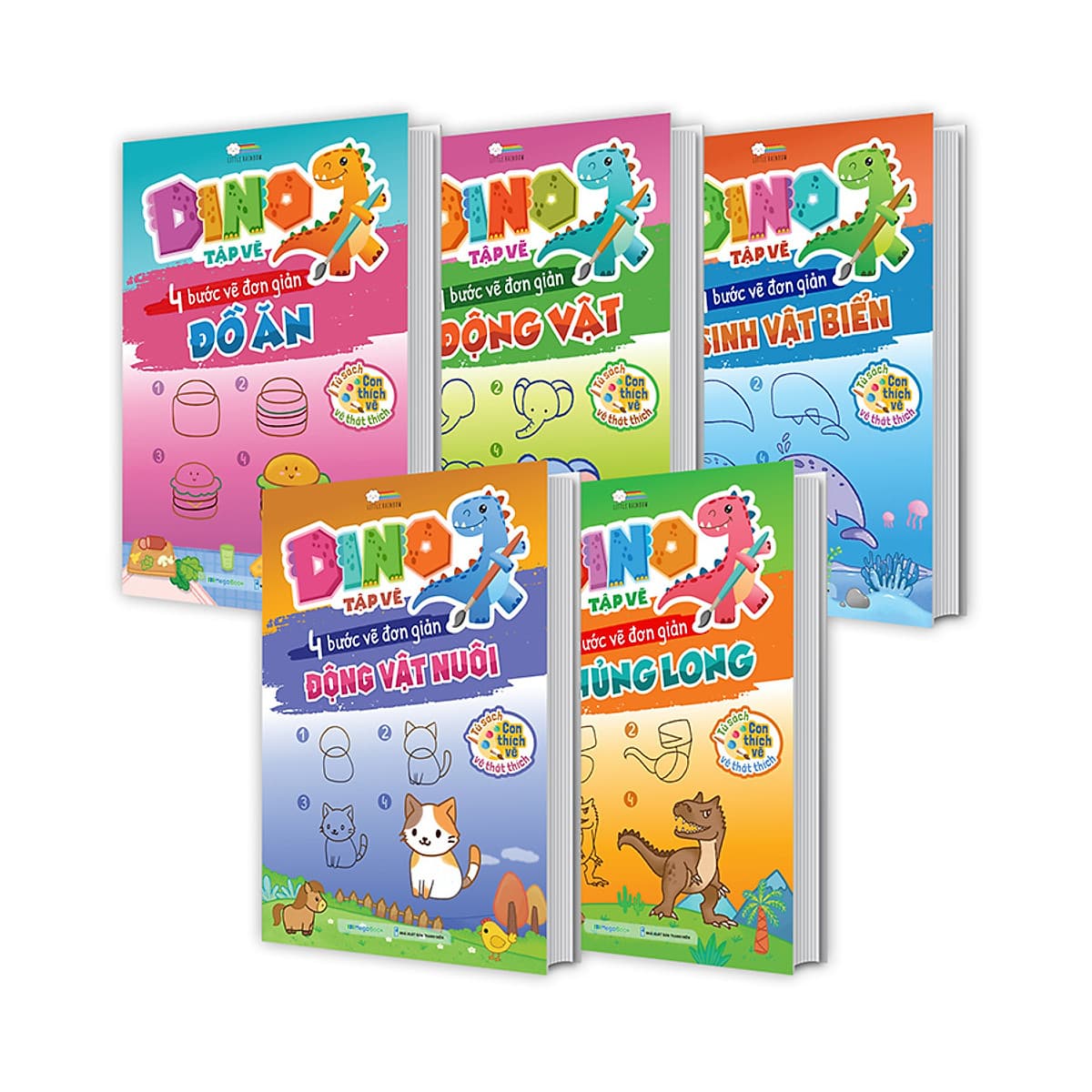 Bìa sách Combo DINO tập vẽ - 4 bước tập vẽ đơn giản cho bé (5 cuốn)