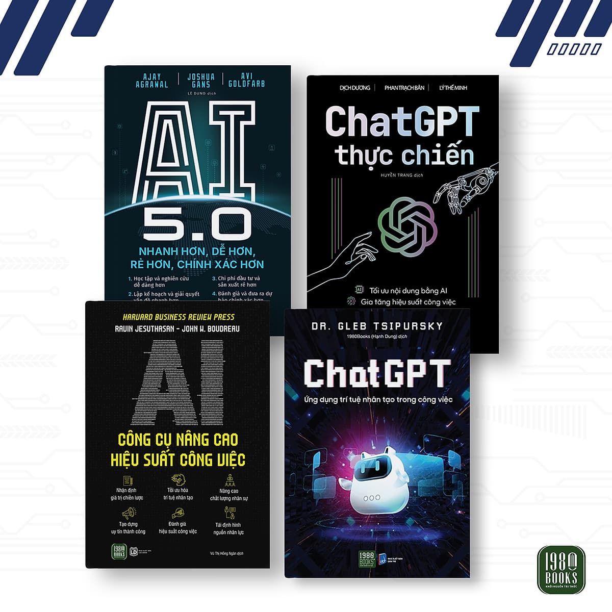 Bìa sách Combo 4 cuốn: ChatGPT + ChatGPT thực chiến + AI 5.0 + AI Công cụ nâng cao hiệu suất