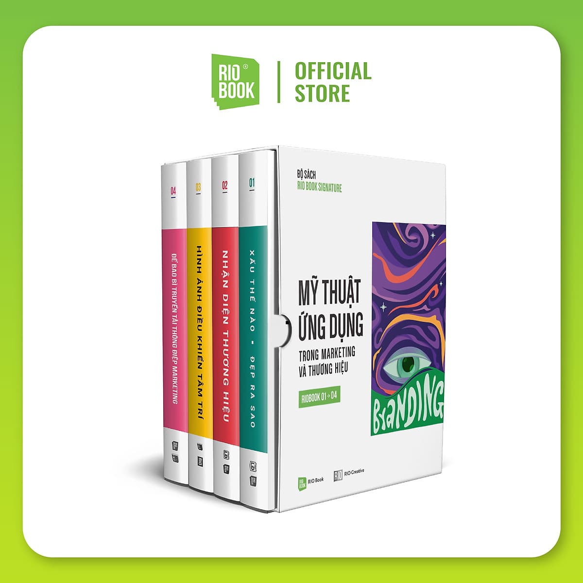 Bìa sách RIO Book Signature - Mỹ thuật ứng dụng trong Marketing và Thương hiệu (RIO Book No.1,2,3,4)